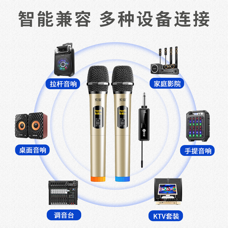 索爱 soaiy SA-MD1A 麦克风无线话筒 一拖二话筒接收器电脑K歌会议家庭KTV舞台插音响音箱户外便携双手麦 金