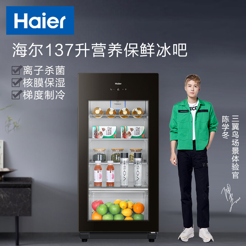 海尔（Haier）家用客厅保鲜冰吧办公室小型冰箱 杀菌茶叶饮料水果保鲜柜客厅冰箱DS0137K