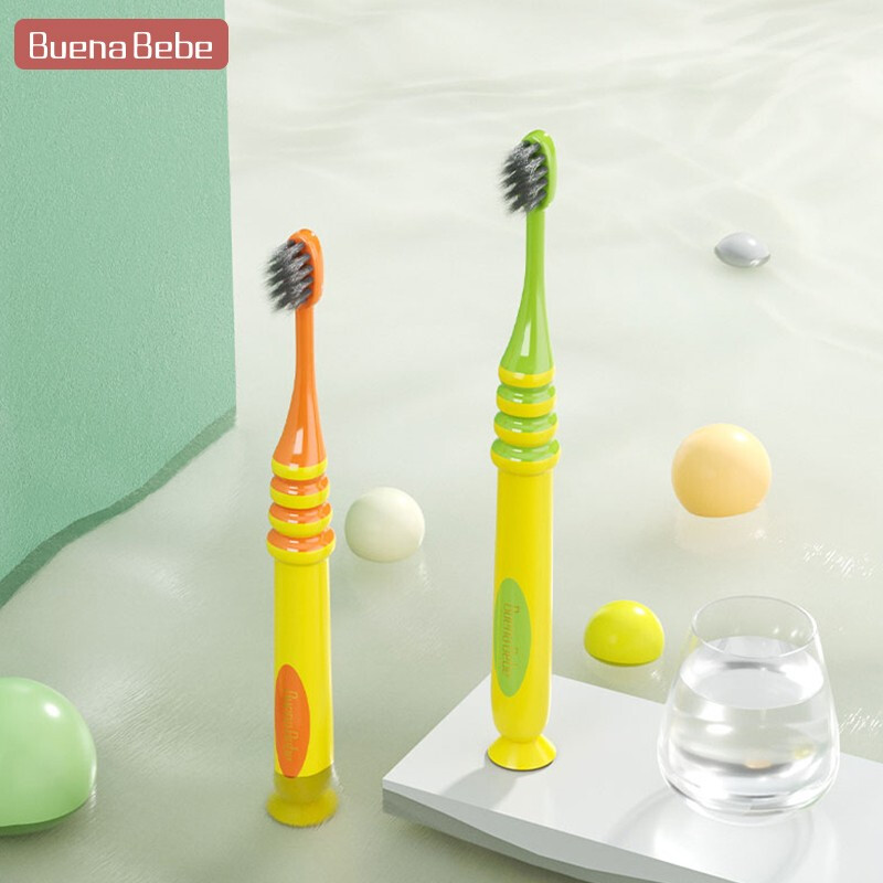Buena bebe儿童牙刷 婴幼儿柔软细毛银离子 婴儿口腔清洁 2支装3-12岁 橘色+绿色