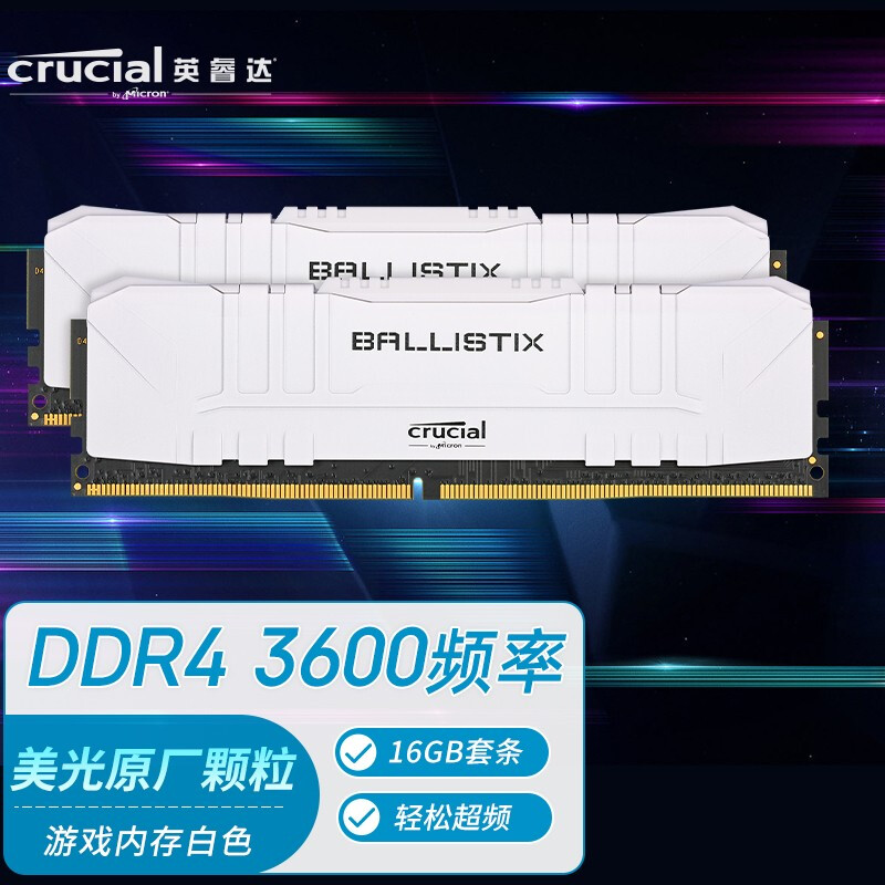 英睿达（Crucial）16GB(8G×2)套装 DDR4 3600频率 台式机内存条-铂胜游戏电竞高性能内存条