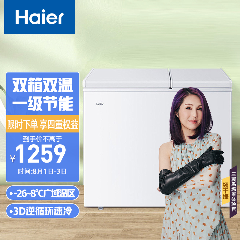 海尔（Haier） 178升 大冷冻小冷藏 双箱双温区冰柜 卧式冰箱 家用商用二合一 冷柜 FCD-178XHT