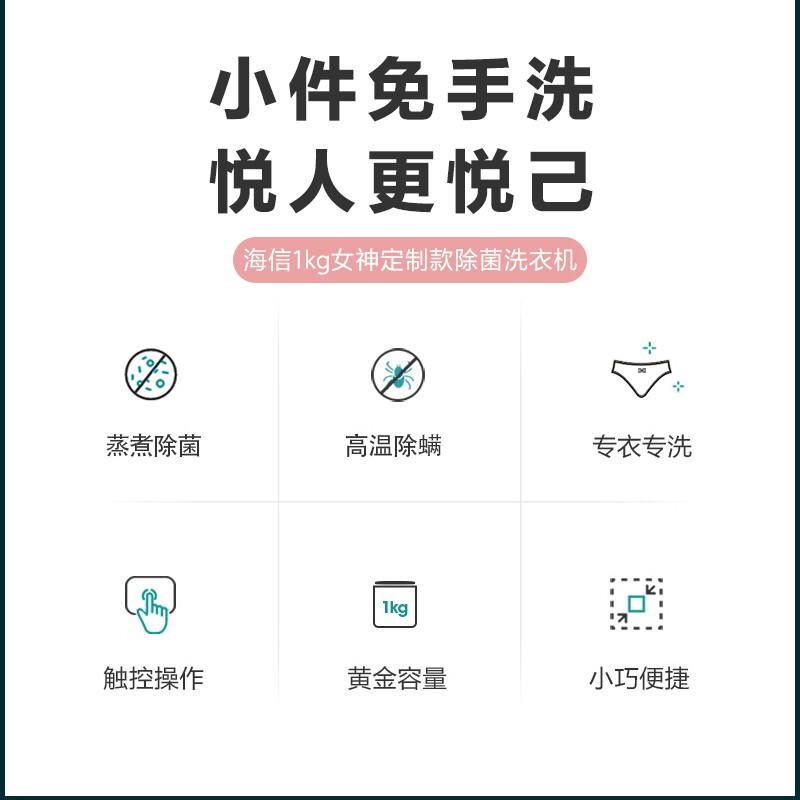 海信(Hisense)迷你系列 1公斤内衣洗衣机全自动 高温煮洗 袜子小型迷你 清洗内裤机 触控屏幕 HB1088