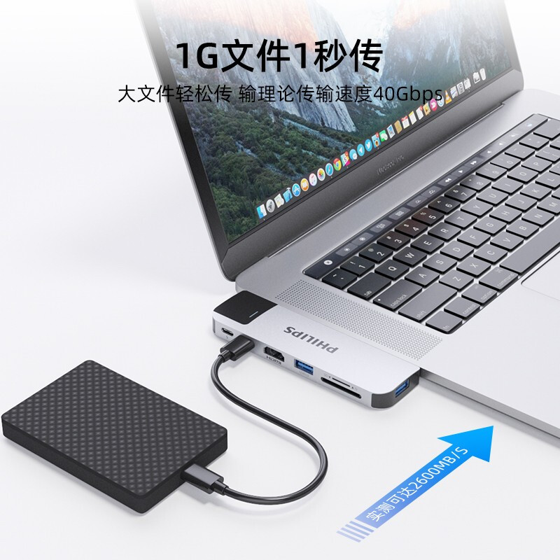 飞利浦type-C扩展坞 苹果电脑转换器M1/MacBook Pro转接头分线器USB-C转HDMI笔记本拓展坞八合一直插式