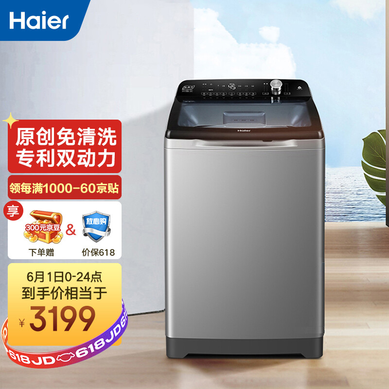海尔（Haier)波轮洗衣机全自动 直驱变频电机 双动力免清洗科技 10KG EMS100BZ199U1