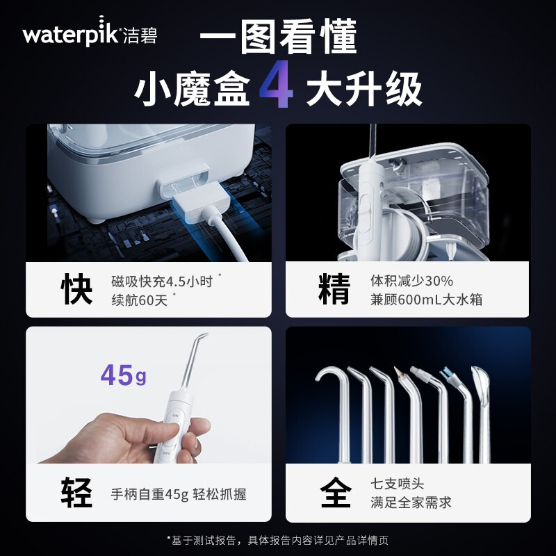 潔碧（Waterpik）沖牙器/水牙線/洗牙器/潔牙機(jī) 多支噴頭 正畸適用 家用無線臺式 小魔盒 GT17-26