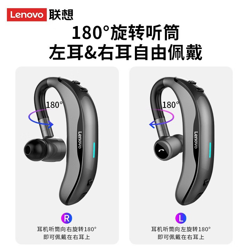 联想 Lenovo thinkplus BH1铁灰色 无线蓝牙耳机 商务单耳入耳挂耳式运动跑步开车通话耳机 通用华为苹果手机
