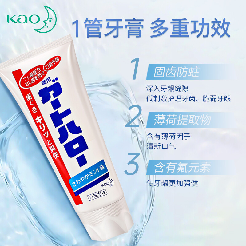 日本进口 花王（KAO）防蛀护齿牙膏薄荷味165g/支 防蛀护齿 清洁牙齿