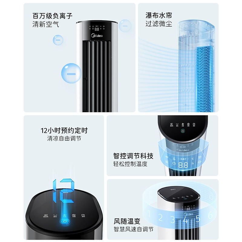 美的（Midea）空調(diào)扇冷風扇家用節(jié)能遙控制冷無葉電扇加濕空氣移動扇智能溫感負離子凈化 【水洗冷風系列】