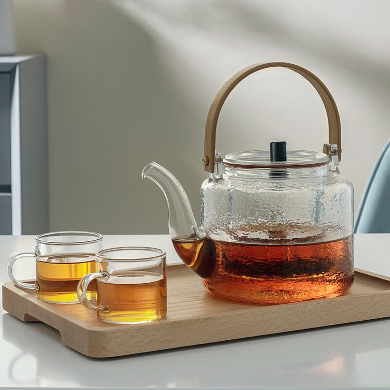 忆壶茶 YIHUTEA 煮茶器玻璃泡茶壶蒸茶具耐高温烧水壶可电陶炉加热红茶普洱带过滤提梁壶1100ml