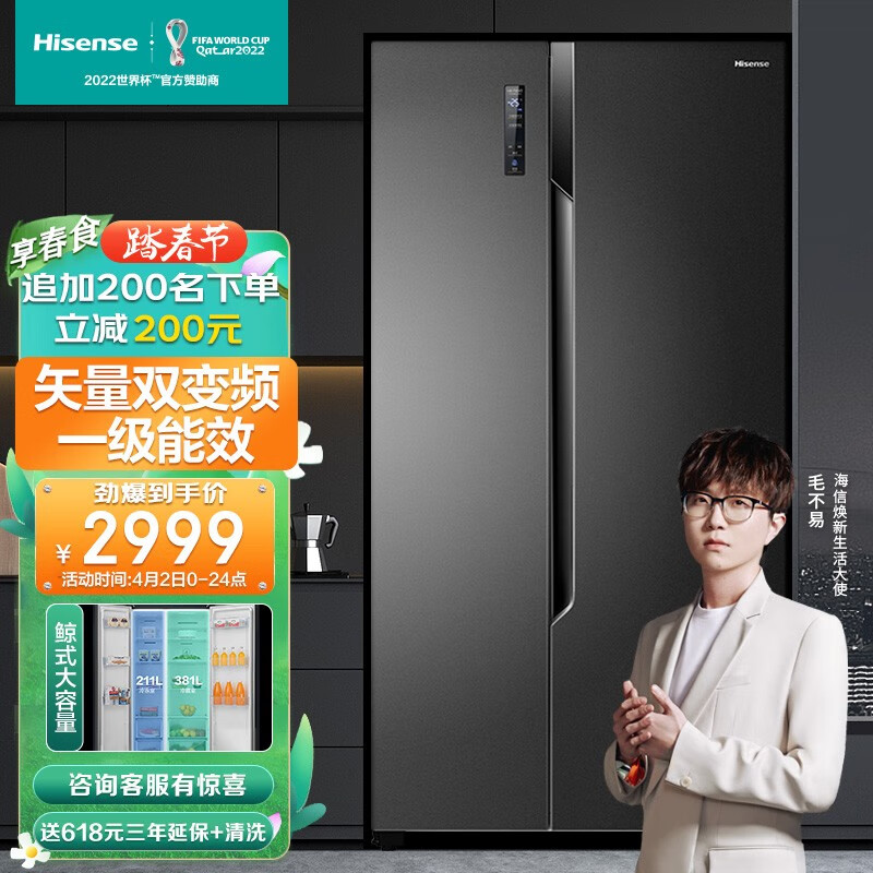 海信(Hisense)【鲜域系列】592升变频一级能效对开门双开门冰箱嵌入式风冷无霜除菌BCD-592WFK1DPJ大容净味