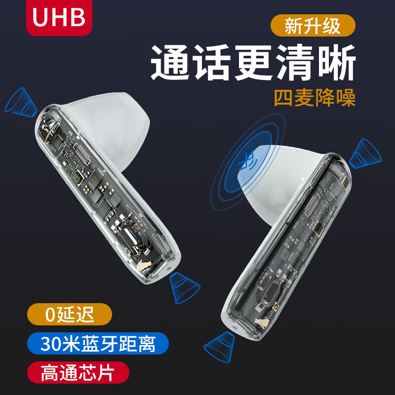 UHB 真无线蓝牙半入式耳机华为P40苹果12小米通用高音质运动通话降噪圆梦一号旗舰版M1 粉色【旗舰版M1】杜比音效四麦降噪长续航