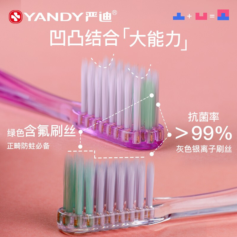 严迪（YANDY）正畸牙刷 3支装 凹型 成人儿童矫正牙齿牙套整牙 软毛小头牙刷 正畸 抑菌刷丝