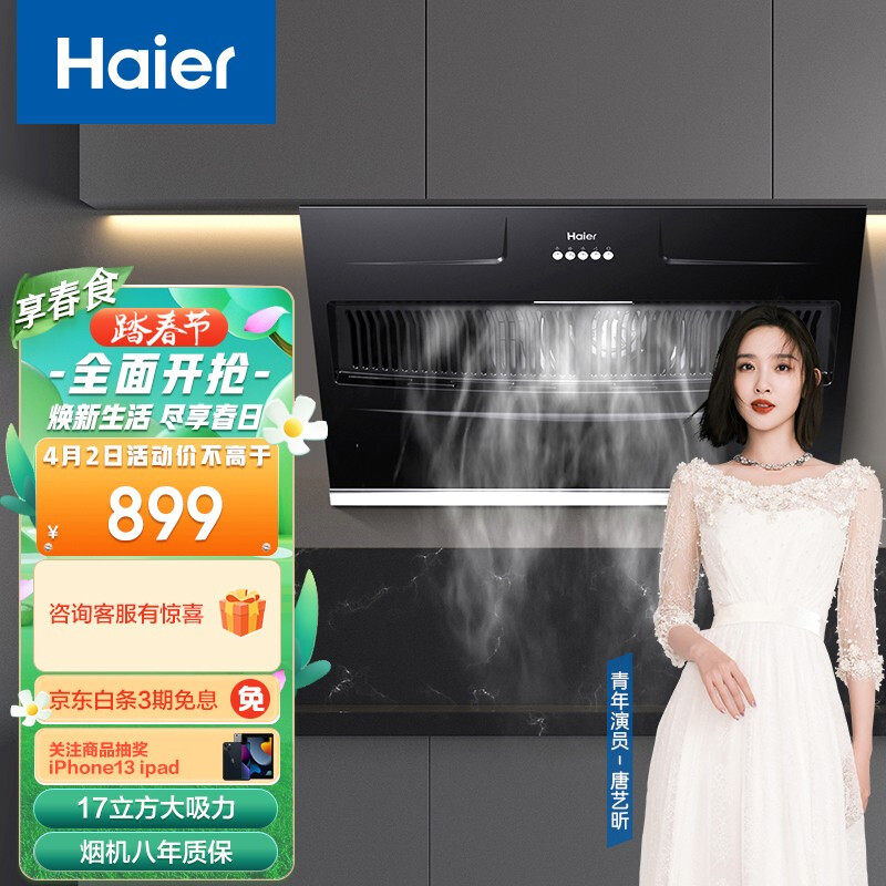 海尔（haier） 抽油烟机 侧吸式家用吸油烟机 17立方大吸力 台阶式导烟 易清洁排烟机抽烟机CXW-219-E900C2