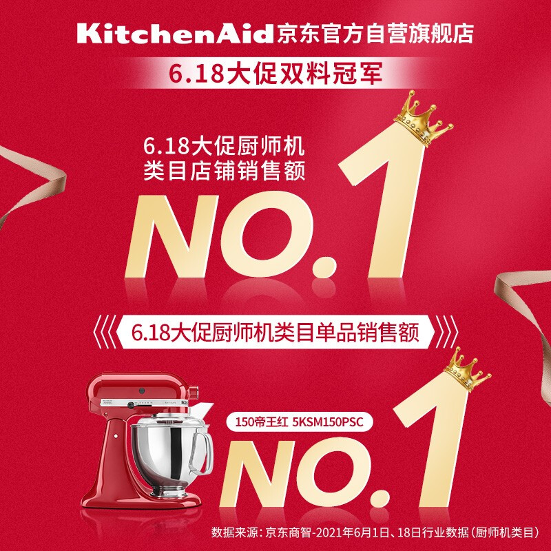 凯膳怡（KitchenAid）厨师机家用抬头式4.8升和面多功能搅拌机5KSM150PSCCA珠光红美国原装进口