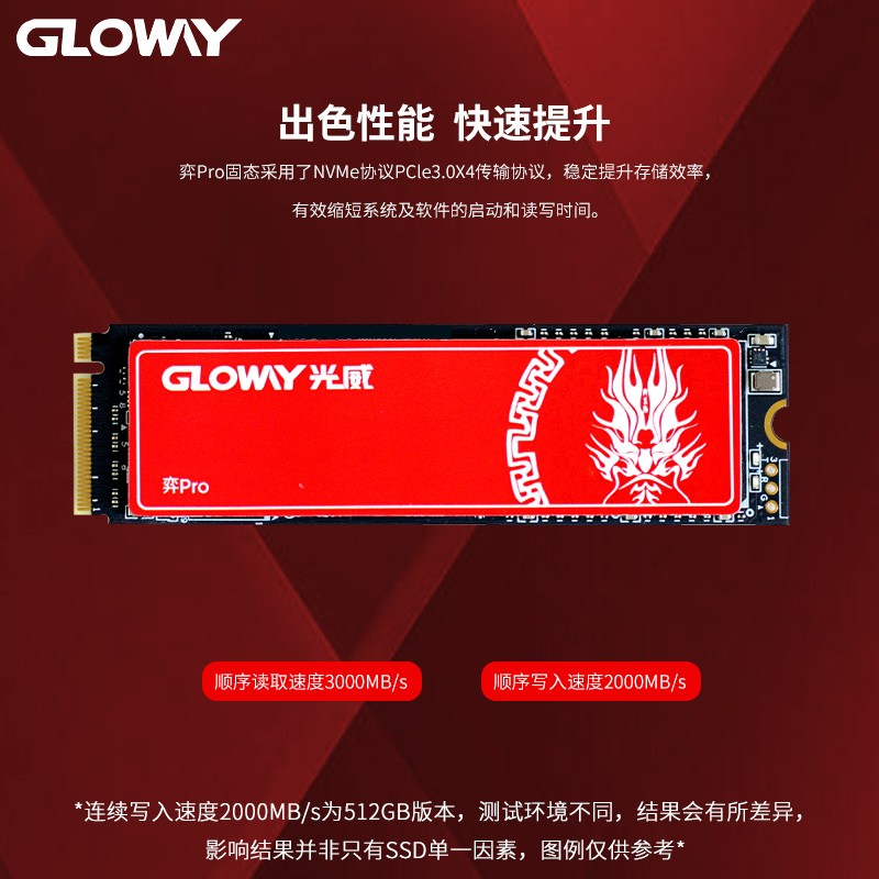 光威（Gloway）512GB SSD固态硬盘｜M.2接口(NVMe协议)｜弈Pro系列｜缓存版