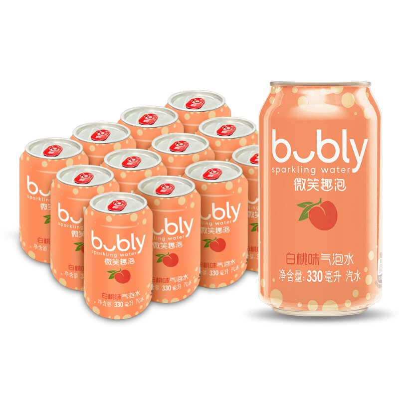 【肖战同款】bubly微笑趣泡白桃味气泡水汽水 无糖 0糖0卡0脂 Pepsi百事出品 330ml*12罐