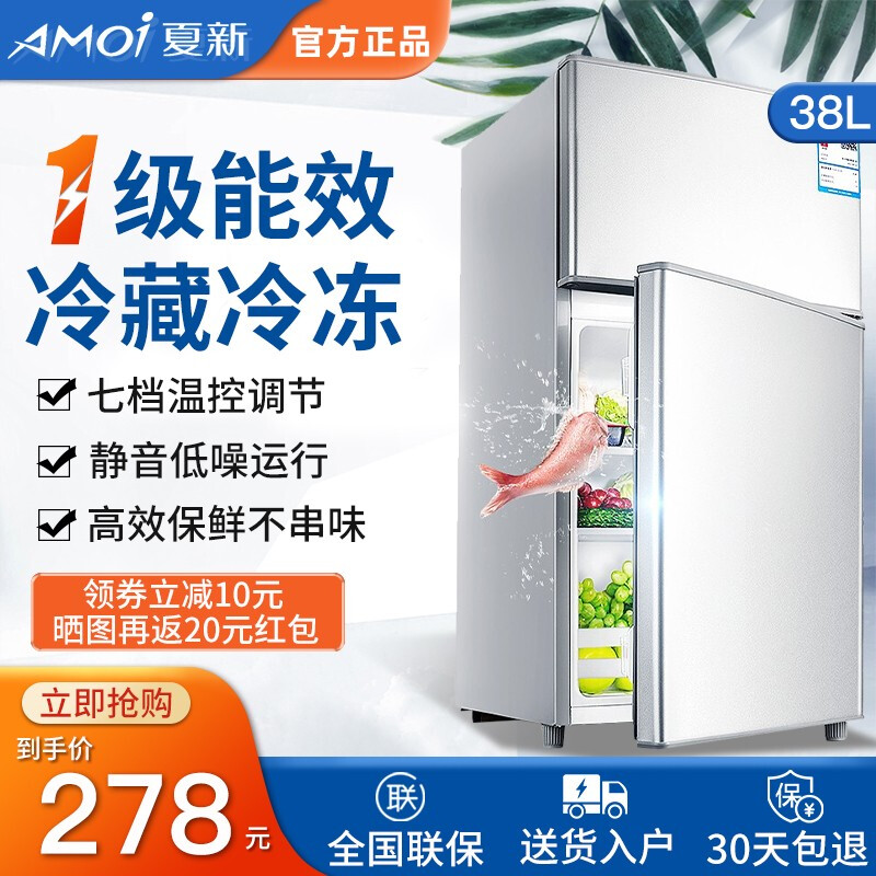 夏新冰箱小冰箱 双门迷你小型电冰箱 家用租房冷藏冷冻节能电冰箱 【38升-一级能效-闪亮银】