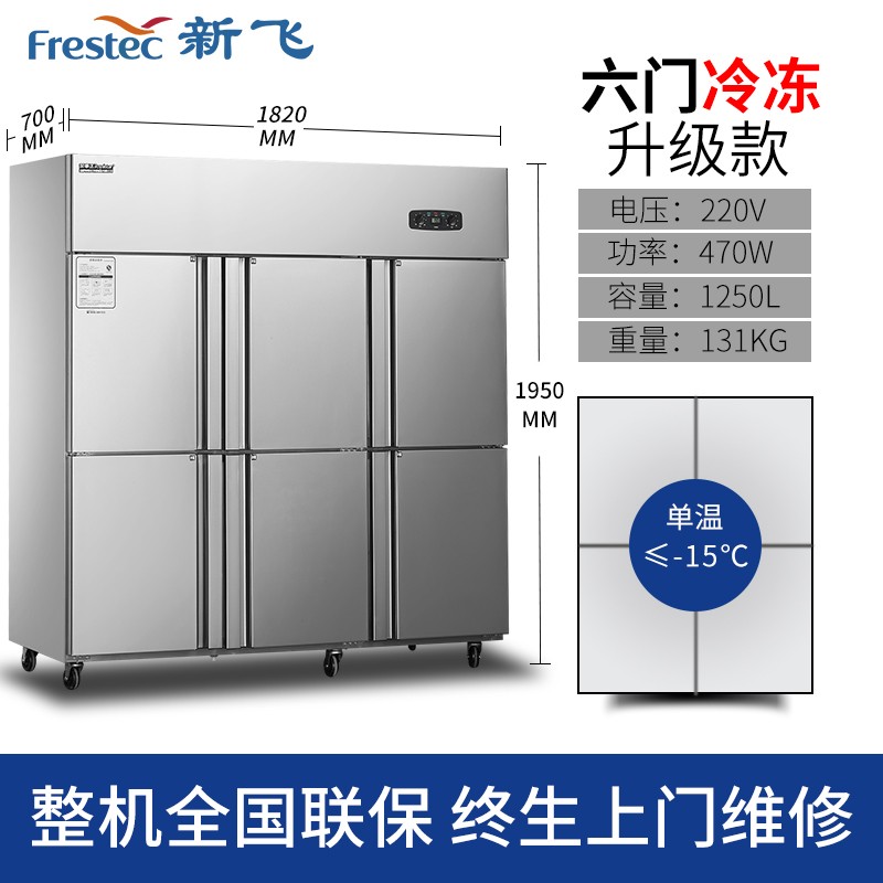 新飞（Frestec）四门六门商用冰柜冰箱立式冷冻冷藏不锈钢厨房冰箱双温餐饮后厨冷柜 六门铜管双机全冷冻（不锈钢门）