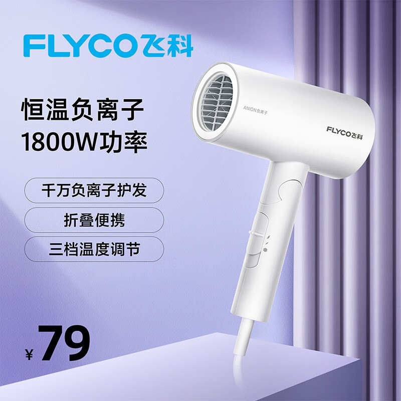 飛科 FLYCO 電吹風(fēng)機(jī)負(fù)離子護(hù)發(fā)家用磁吸集風(fēng)嘴可折疊FH6276 1800W