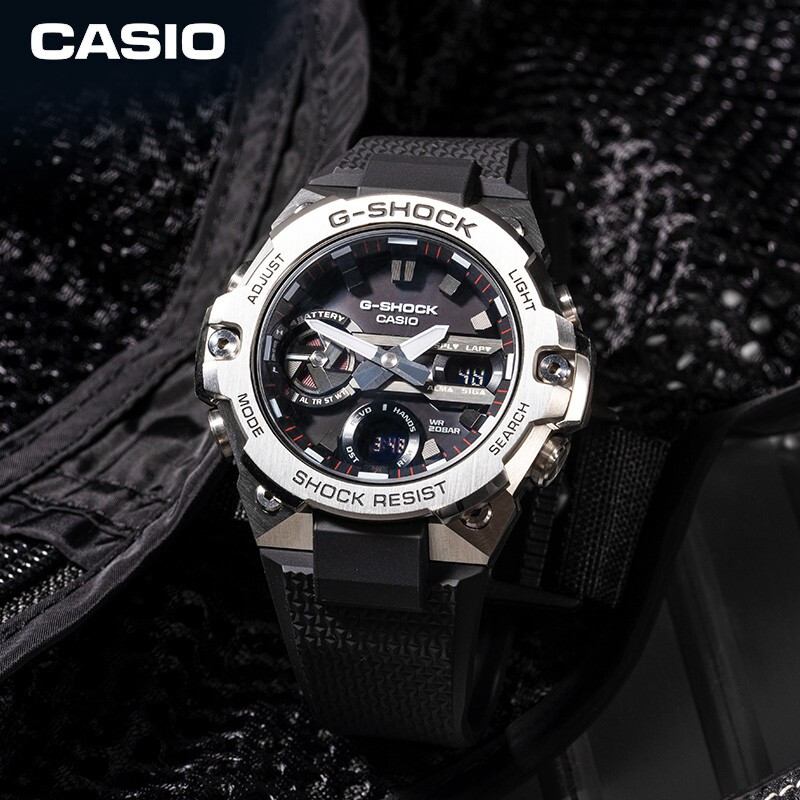 卡西欧（CASIO）手表 王一博代言 钢铁之心  防震防水太阳能男士运动手表 GST-B400-1A