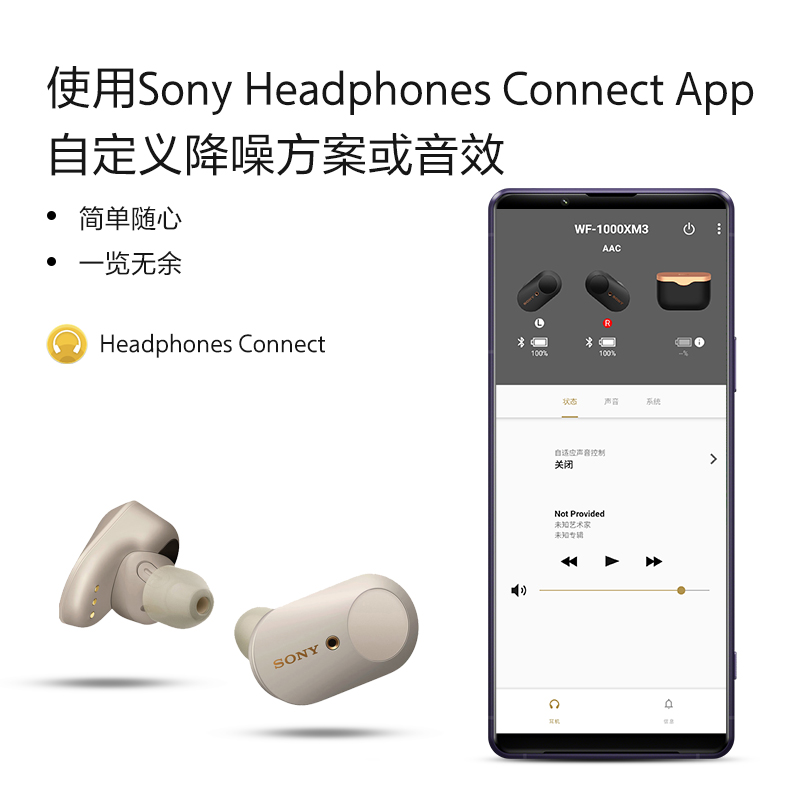 索尼（SONY） WF-1000XM3 真无线蓝牙降噪耳机入耳式耳麦低音降噪豆适用于苹果安卓华为小米 铂金银