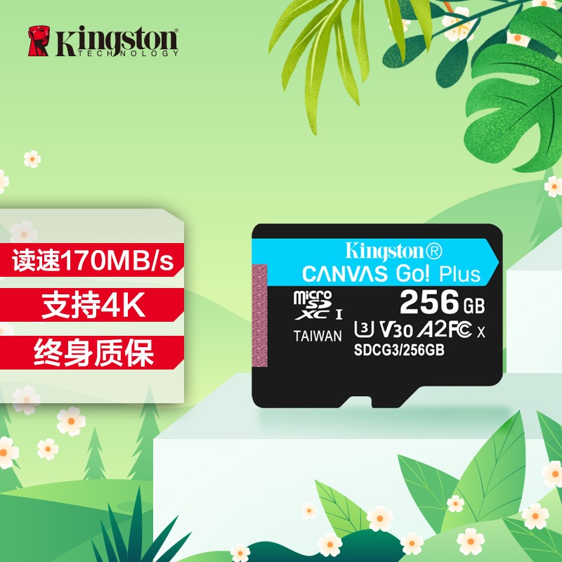 金士顿（Kingston）256GB TF（MicroSD）存储卡 行车记录仪内存卡 手机内存卡 U3 V30 A2 4K 读速170MB/s