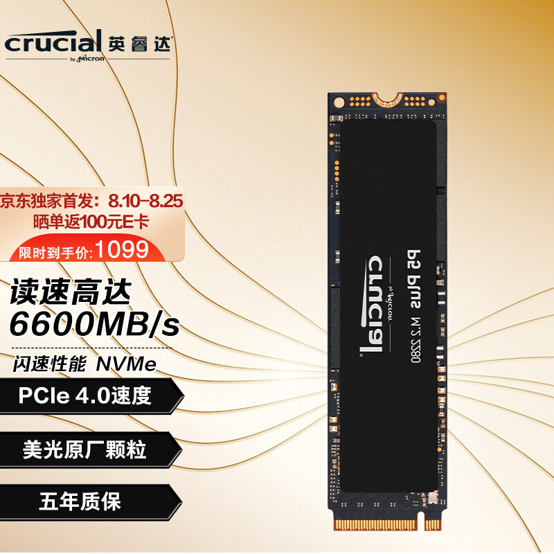 英睿达（Crucial）美光1TB SSD固态硬盘 M.2接口(NVMe协议) P5 Plus系列美光原厂颗粒 PCIe Gen4游戏高速性能