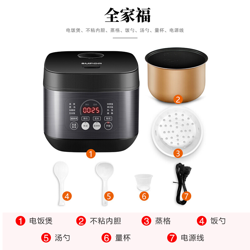 蘇泊爾（SUPOR）電飯煲電飯鍋3L銅晶不粘內(nèi)膽1-4人前置大屏面板雜糧養(yǎng)生飯多功能家用智能電飯煲30FC996