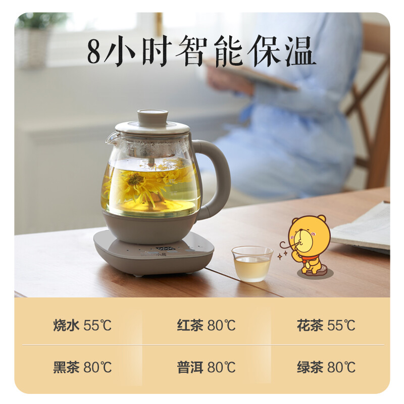 小熊（Bear）煮茶器煮茶壶花茶壶 养生壶迷你恒温电热水壶蒸茶器喷淋式不锈钢烧水壶黑茶茶具0.8升ZCQ-A08H2