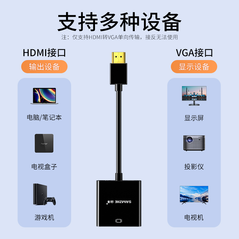 山泽(SAMZHE) HDMI转VGA线转换器带音频供电接口 华为小米盒子电视投影仪 ZH-22