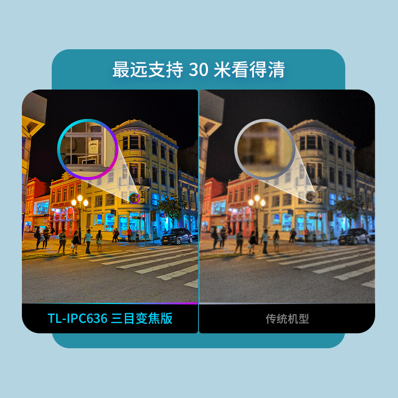 TP-LINK 升级三镜头变焦室外全彩监控摄像头智能无线网络摄像机 wifi手机远程监控 300万高清防水TL-IPC636