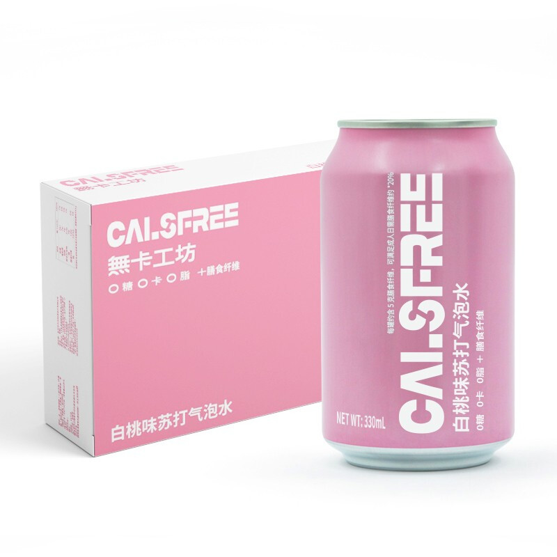 無卡工坊（CALSFREE）白桃味蘇打氣泡水 0糖0卡蘇打水 零熱量無糖飲料 膳食纖維 調(diào)酒汽水 330mL*24罐 整箱裝