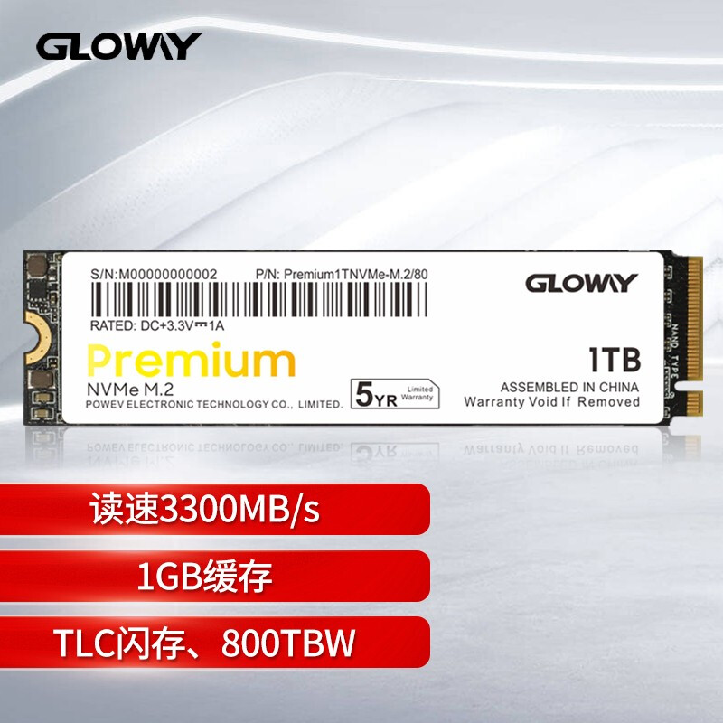 光威（Gloway）1TB SSD固态硬盘 M.2接口(NVMe协议) Premium系列-高级版/五年质保