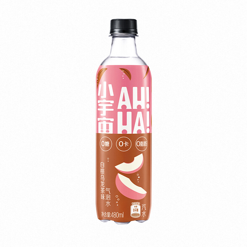 小宇宙AH—HA 0糖0卡0脂 白桃乌龙茶味 气泡水汽水饮料AHHA 480ml*12瓶 整箱 可口可乐出品 新老包装随机发货