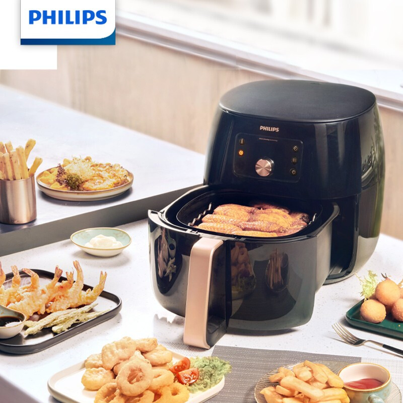 飞利浦(PHILIPS) 空气炸锅 无油低脂 多功能7.3L大容量 双层海星底盘 减少90%油脂 7倍速热 HD9651/61