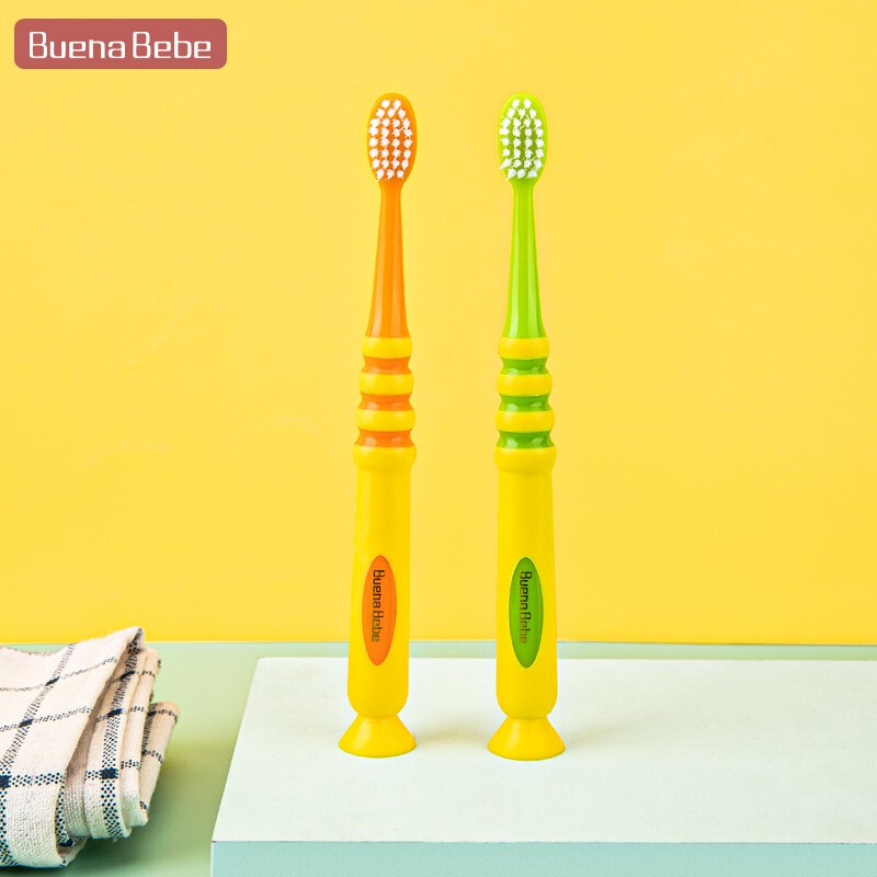 Buena bebe儿童牙刷 婴幼儿柔软细毛 口腔清洁2支装3-12岁 橘色+绿色