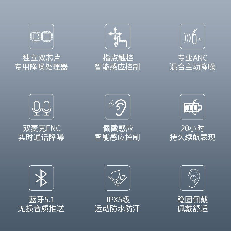 飞利浦（PHILIPS）真无线蓝牙耳机 ANC数字混合主动降噪 入耳式 运动防水 苹果安卓手机通用TAT5505