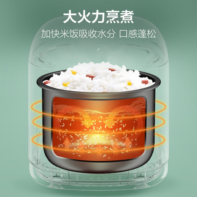 美的（Midea）電飯煲1.2L家用迷你智能萌趣電飯煲黑晶內(nèi)膽電飯煲FB12Q1-418C復(fù)古綠小型電飯鍋（推薦1-2人）