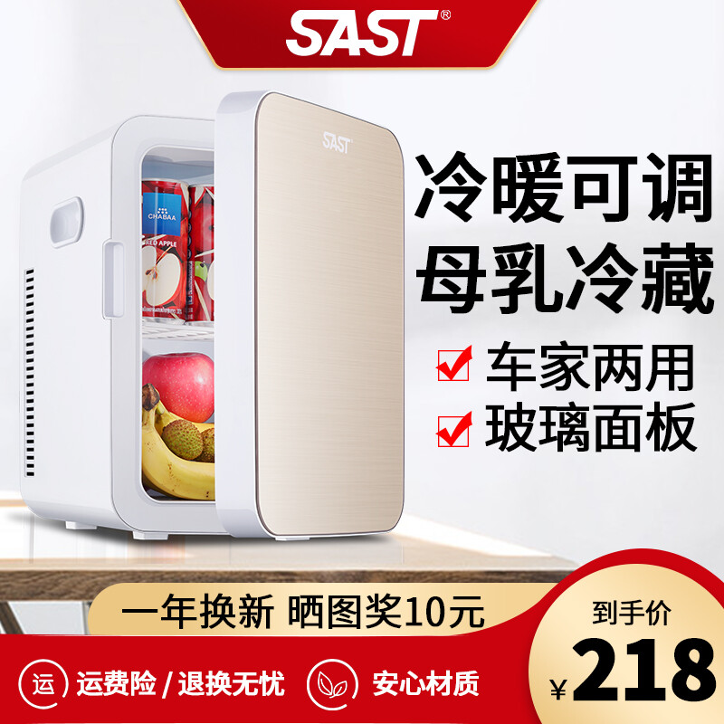 先科（SAST）12.8L-25L 车载冰箱迷你学生宿舍办公室母乳冷藏车家两用便携式小冰箱冷暖箱 12.8L香槟金 标准芯 车家两用 基础款