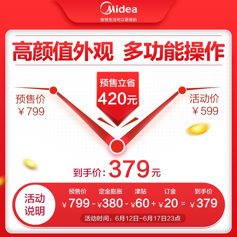 美的（Midea）SOFDERN设计师系列网红4.5L多用途多功能电火锅 不粘涂层 家用烤肉电蒸多功能料理锅DY3020P401