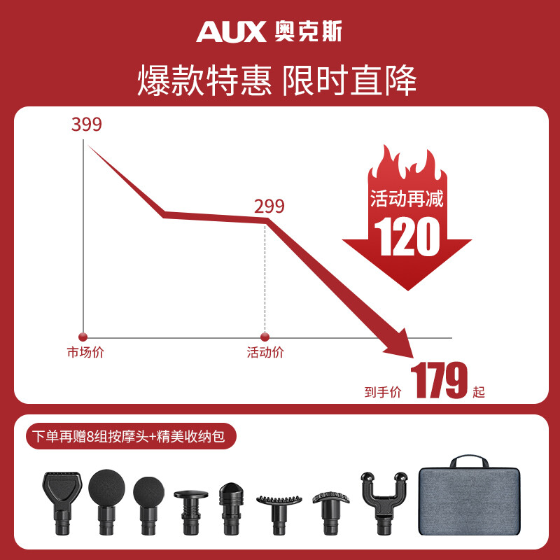 HUAWEI HiLink 奥克斯（AUX）筋膜枪按摩器仪筋膜机肌肉放松器颈膜枪肌膜健身器材按摩棒 液晶触控+AI智能芯片+99档调节