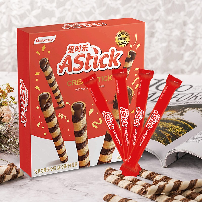 印尼原装进口 爱时乐(Astick) 巧克力味夹心棒(注心饼干）蛋卷威化饼干休闲零食食品 288g盒装