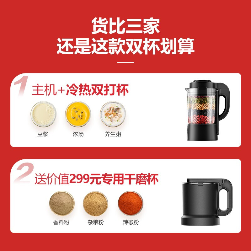 九陽（Joyoung） 破壁機(jī)家用免濾豆?jié){機(jī)1.75L大容量高轉(zhuǎn)速榨汁機(jī)低音多功能料理機(jī) P132【升級豪華雙杯】