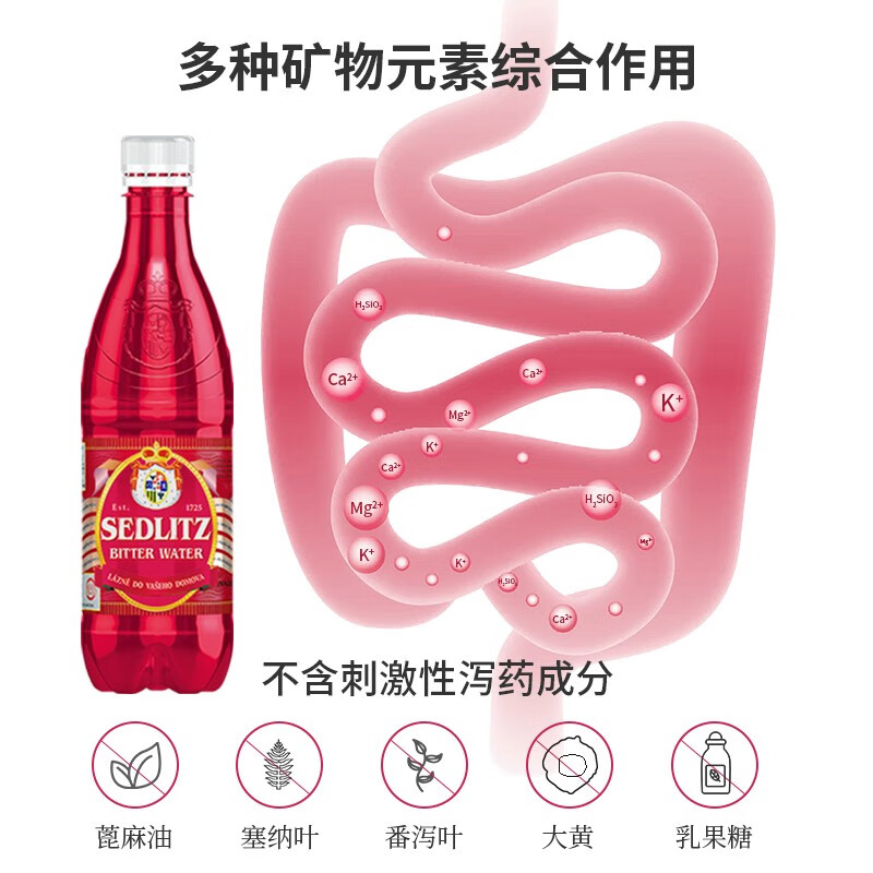 捷克进口苦水赛立滋sedlitz天然矿泉水500ml*2瓶装苏打水气泡水 