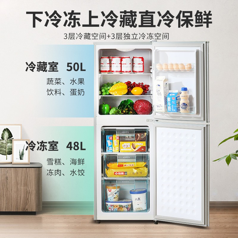 志高（CHIGO）双门冰箱小家用一级能效大容量冷藏冷冻办公室租房宿舍双开门小型电冰箱二门节能  BCD-98A168【上冷藏下冷冻 一级能耗】