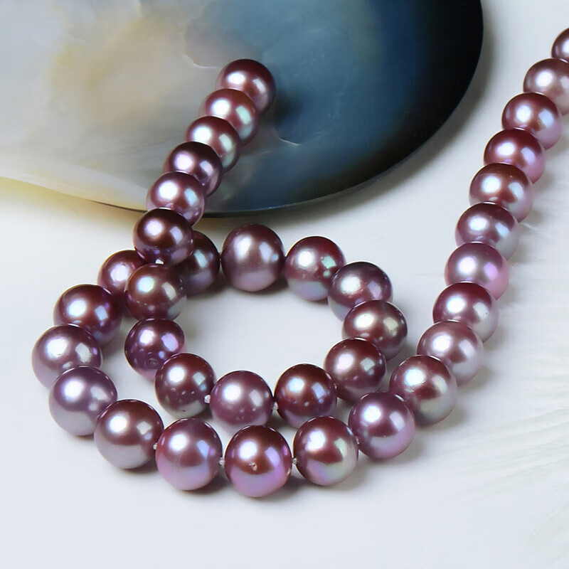 秋痕 妖紫珍珠项链天然淡水女士妖紫色爱迪生时尚款妈妈款近正圆形