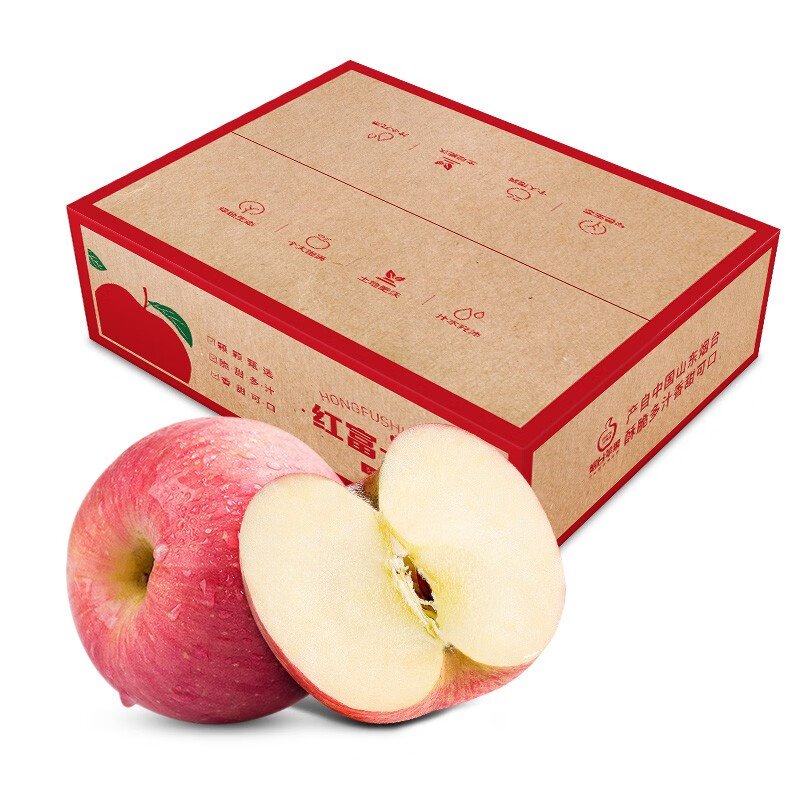 烟台红富士苹果水果5斤 6-8个珍稀特大果85mm-95mm新鲜水果绿色食品 产地直发 健康轻食