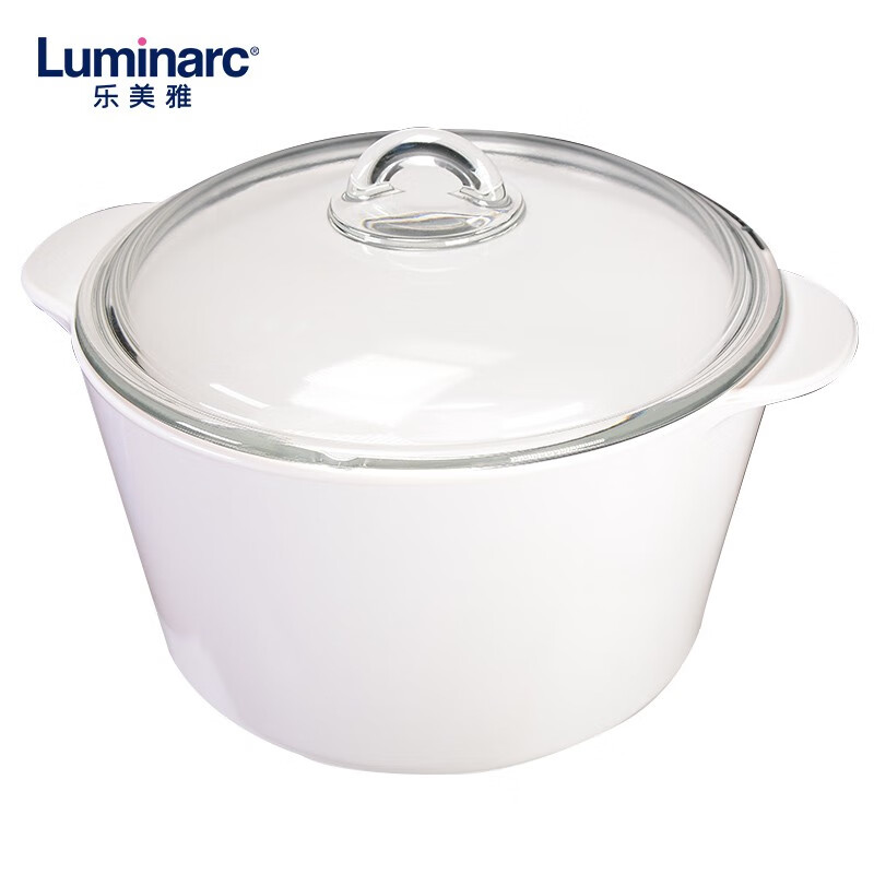 乐美雅（Luminarc）法国进口耐热白晶锅装家用汤锅炒菜锅经典白晶玻璃锅带盖 5L