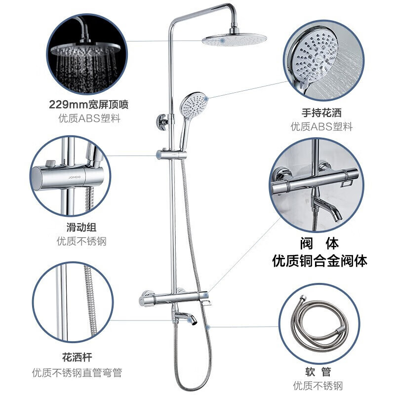 九牧 JOMOO 花洒套装 智能恒温花洒卫浴顶喷淋浴器套装 安全防烫淋浴花洒（电热水器款）26088-316/1B7-1