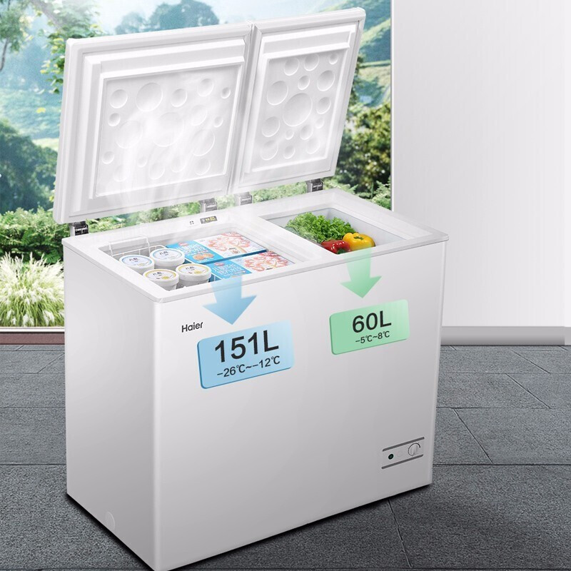 海尔（Haier）冰柜家用双温大容量 冷藏冷冻双温两室一级能效无需除霜冷柜 商用便利店冰箱FCD-211XMP